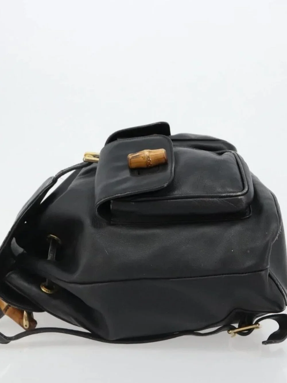 GUCCI Bamboo Backpack Leather Black Gold 003 2058 0016 Auth BA13350